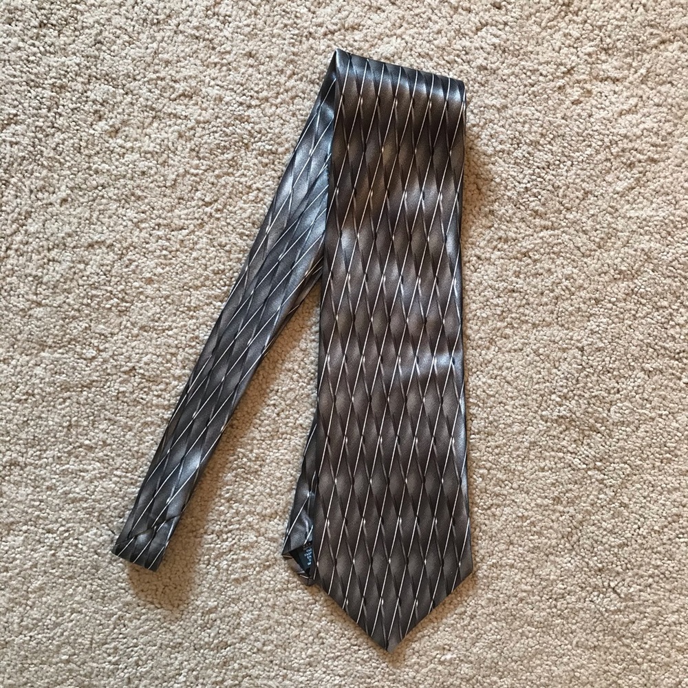 Puritan Mens Classic Neck Tie Diamond Stripe Grey Silver Black USA Made Office - Picture 8 of 8